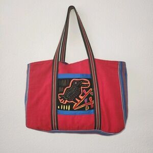Vtg Authentic Guna Red Mola Macaw Bag - Hand-Stitched Panama Folk Art